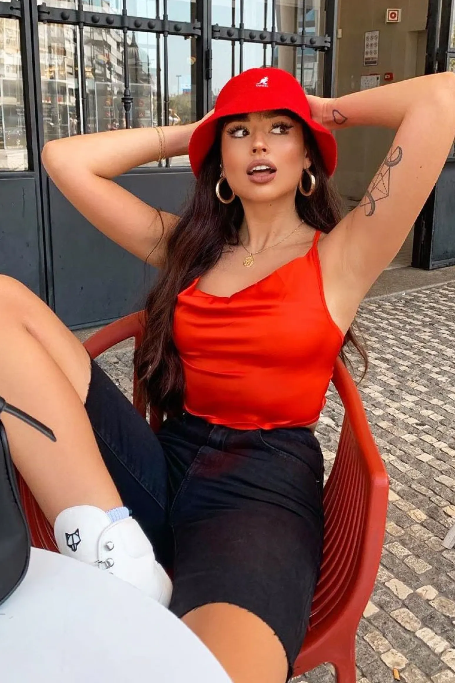 Rebellious Fashion Red Satin Cowl Neck Lace Up Back Crop Top - Kamsi