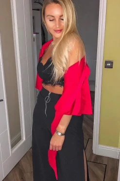 Rebellious Fashion Red Satin Tie Crop Top - Alara