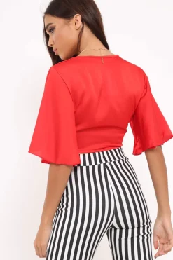 Rebellious Fashion Red Satin Tie Crop Top - Alara