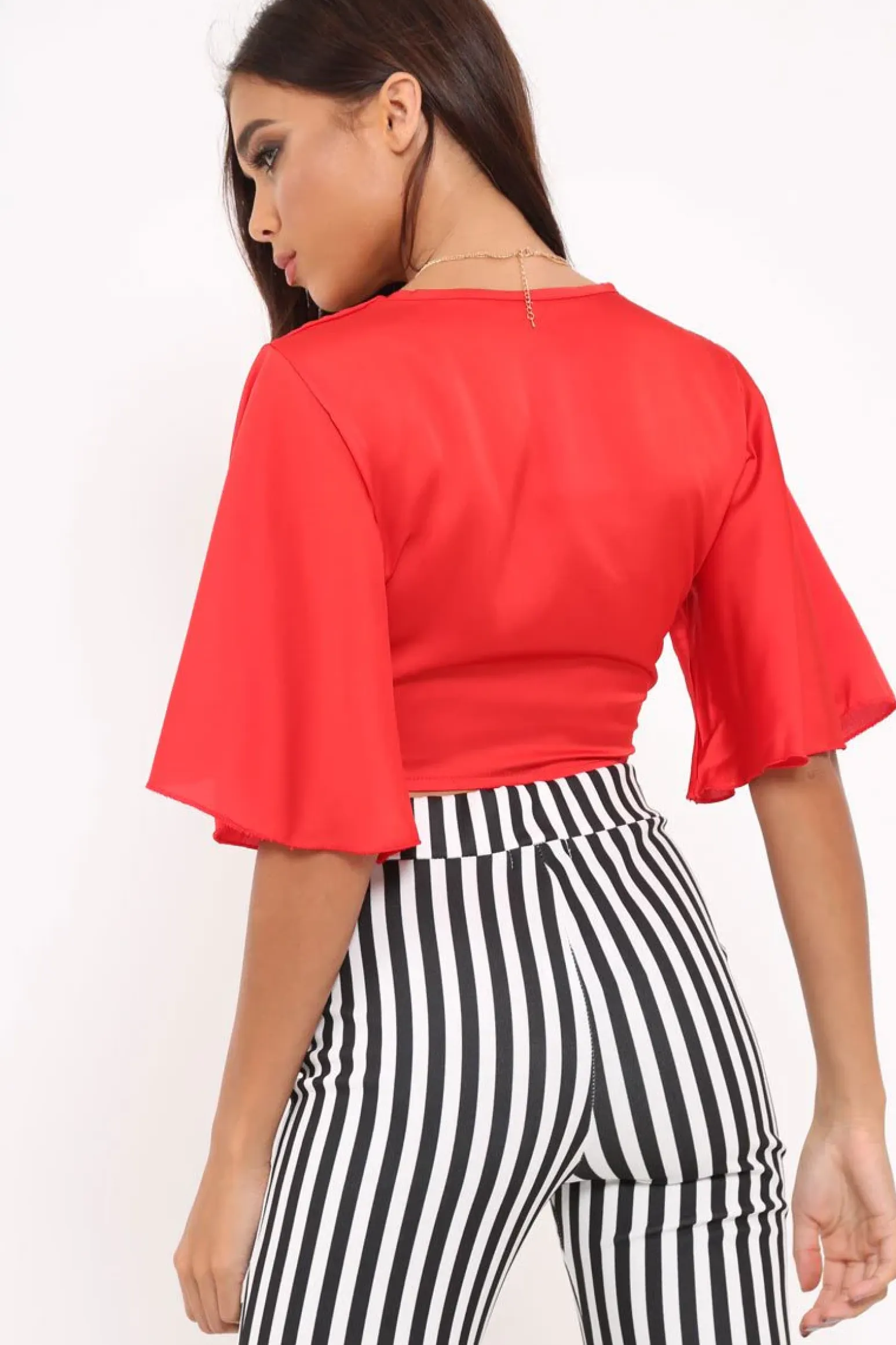 Rebellious Fashion Red Satin Tie Crop Top - Alara