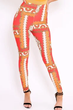Rebellious Fashion Red Scarf Print Leggings - Lilyan
