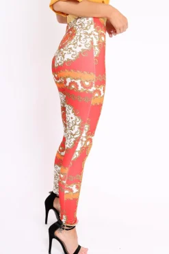 Rebellious Fashion Red Scarf Print Leggings - Lilyan