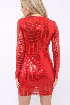 Rebellious Fashion Red Sequin Bodycon Dress - Lisandra