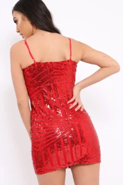 Rebellious Fashion Red Sequin Cross Strap Mini Dress - Krystal