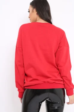 Rebellious Fashion Red Sequin Embellished Rock Eagle Slogan Sweatshirt - Zaria
