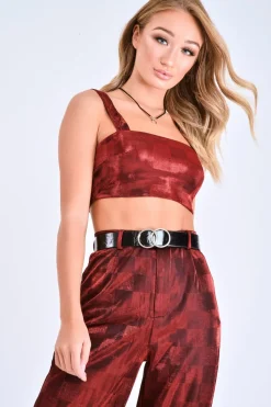 Rebellious Fashion Red Shimmer Checkerboard Bralet - Ellani