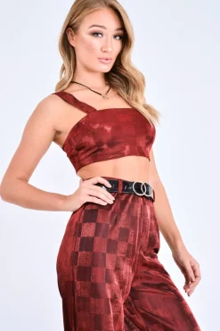 Rebellious Fashion Red Shimmer Checkerboard Bralet - Ellani