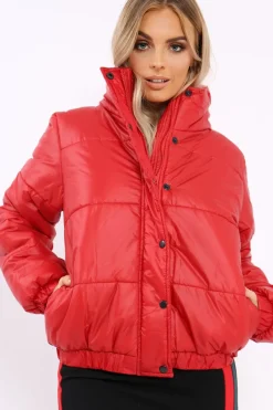Rebellious Fashion Red Shiny Puffer Coat - Penny