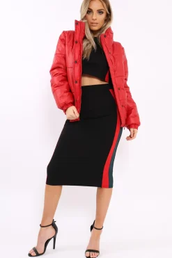 Rebellious Fashion Red Shiny Puffer Coat - Penny
