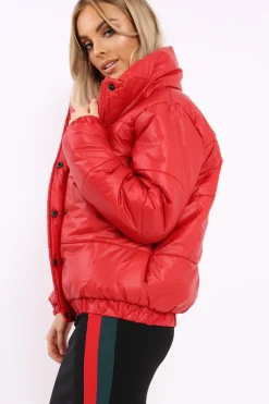 Rebellious Fashion Red Shiny Puffer Coat - Penny