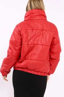 Rebellious Fashion Red Shiny Puffer Coat - Penny