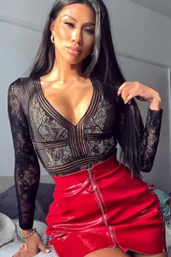 Rebellious Fashion Red Shiny Vinyl Mini Skirt - Aariah