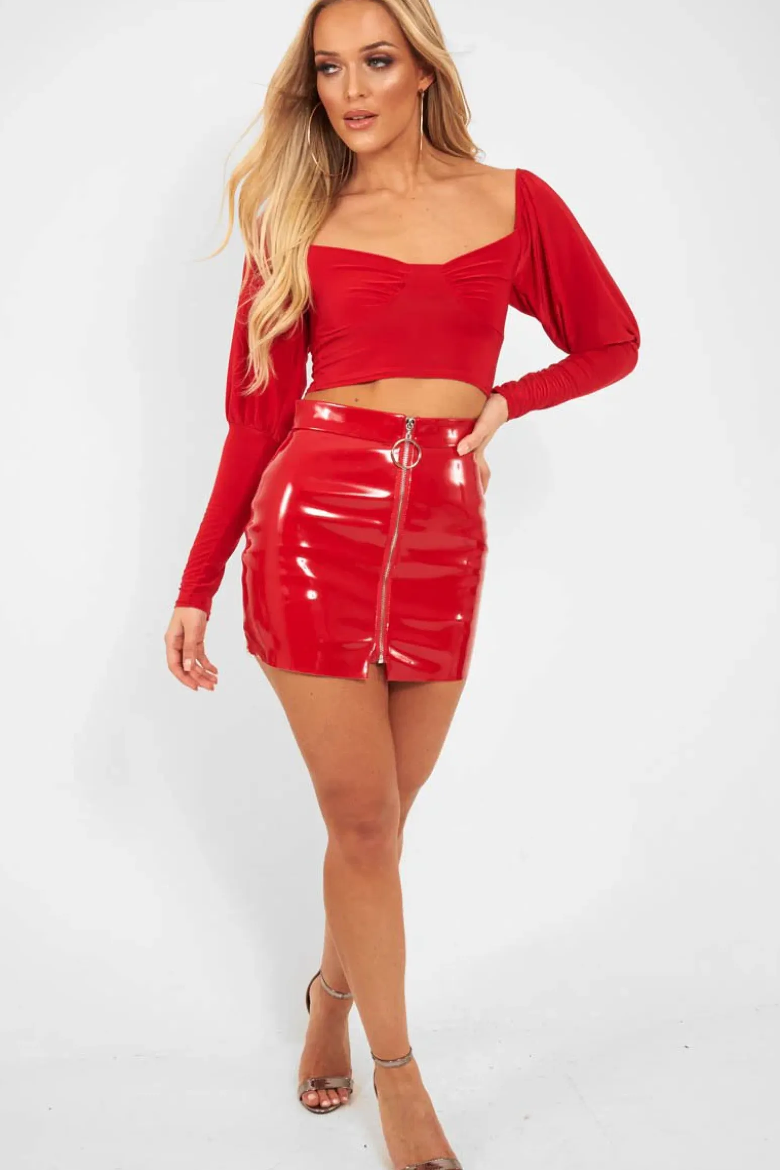 Rebellious Fashion Red Shiny Vinyl Mini Skirt - Aariah