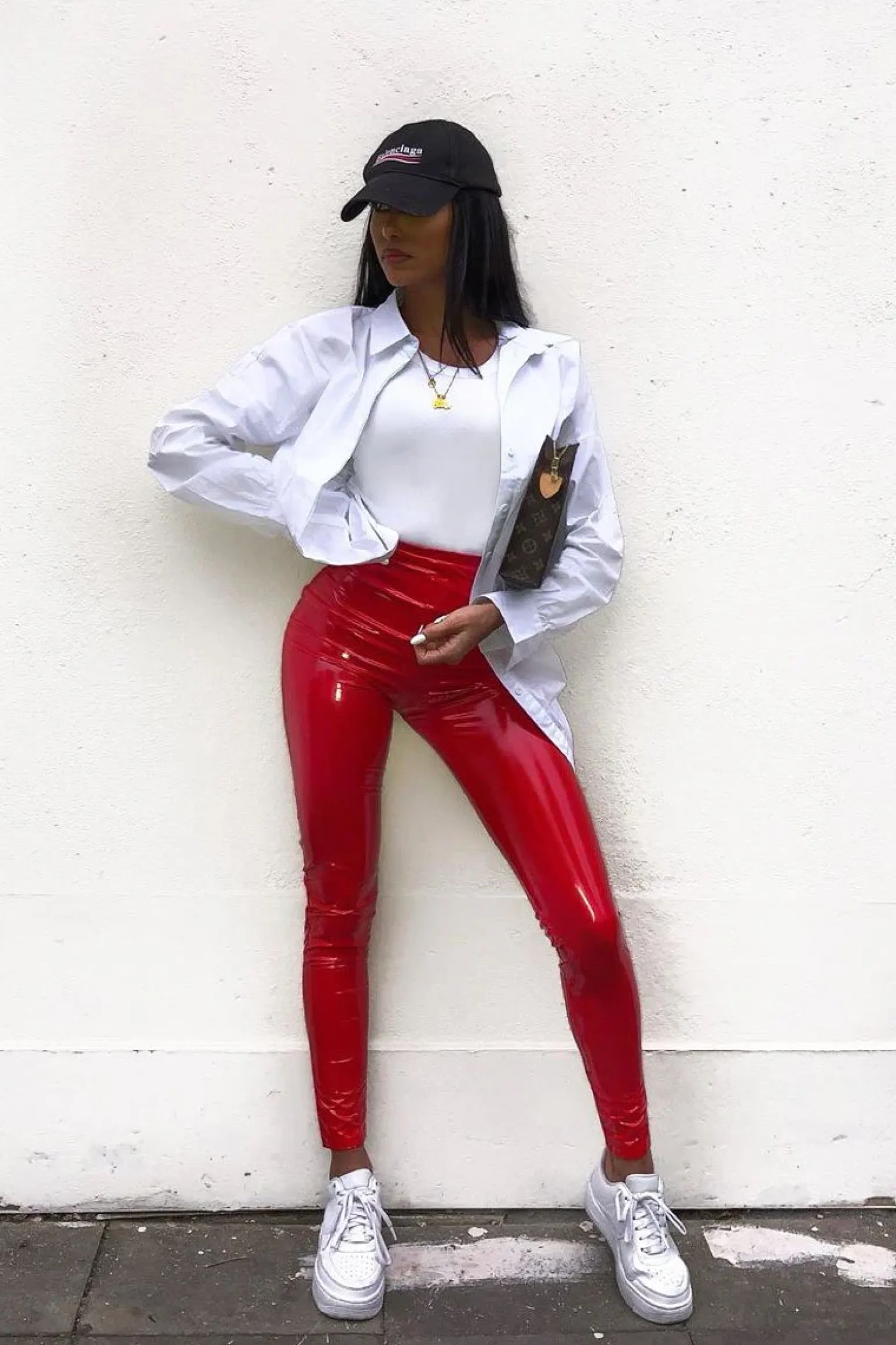 Rebellious Fashion Red Shiny Vinyl PU Leggings - Rio