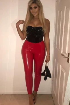 Rebellious Fashion Red Shiny Vinyl PU Leggings - Rio