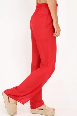 Rebellious Fashion Red Shirred Wide Leg Trousers - Kamori