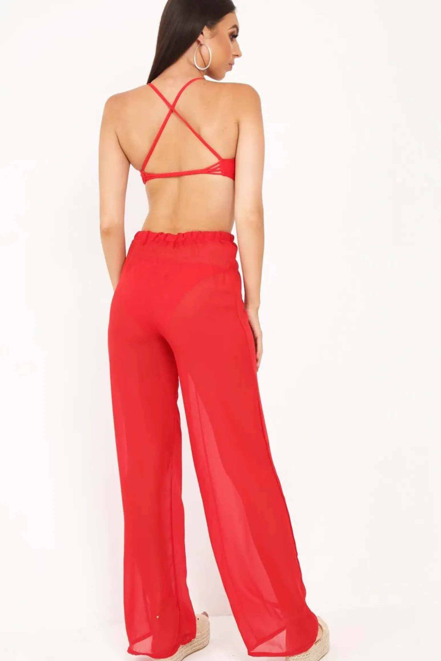 Rebellious Fashion Red Shirred Wide Leg Trousers - Kamori