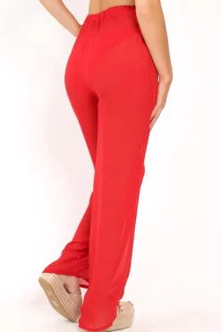 Rebellious Fashion Red Shirred Wide Leg Trousers - Kamori