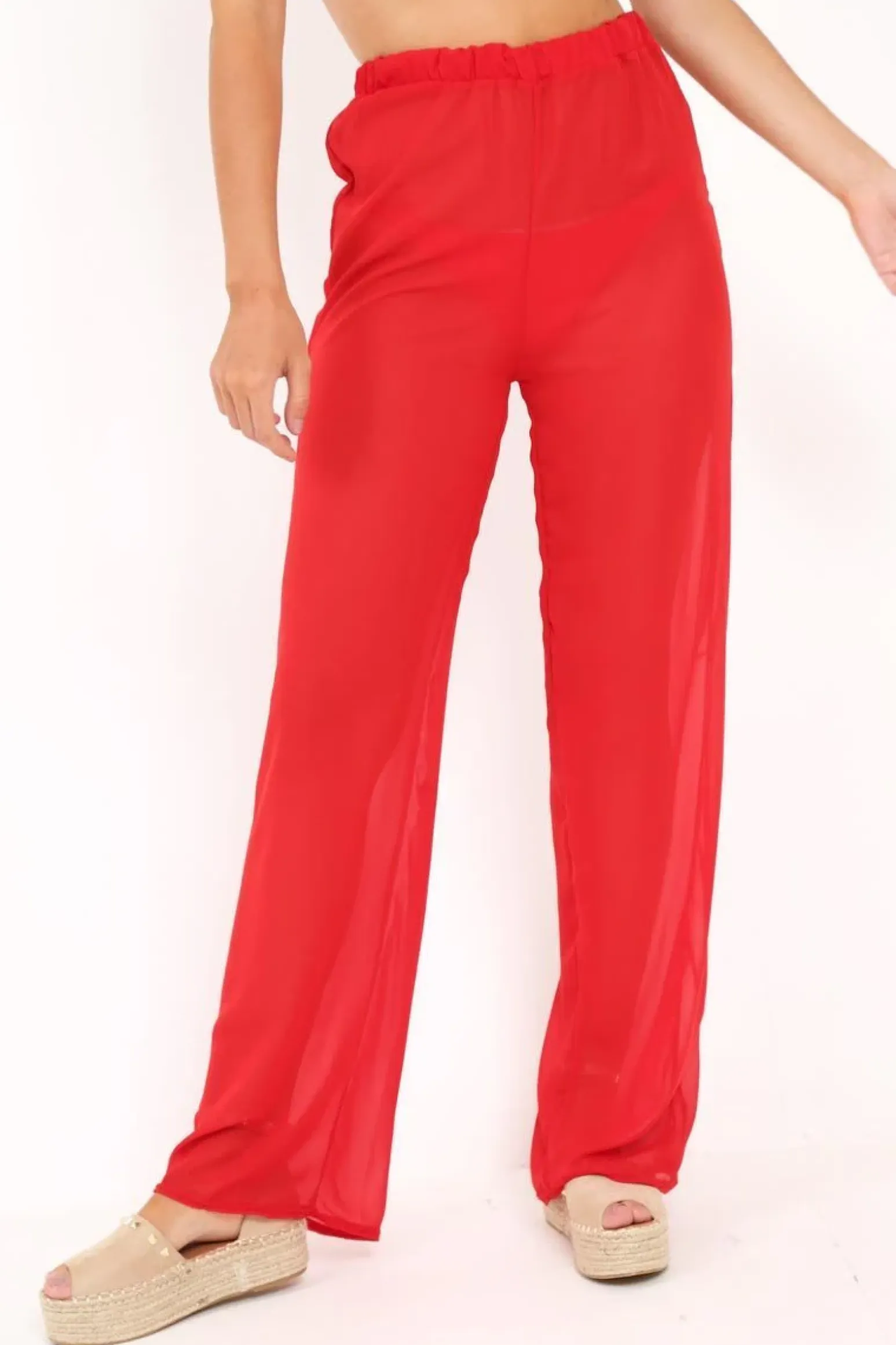 Rebellious Fashion Red Shirred Wide Leg Trousers - Kamori