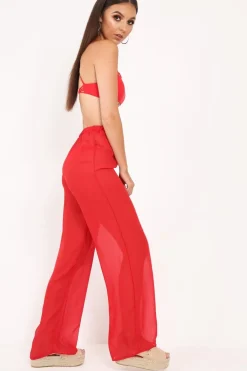 Rebellious Fashion Red Shirred Wide Leg Trousers - Kamori