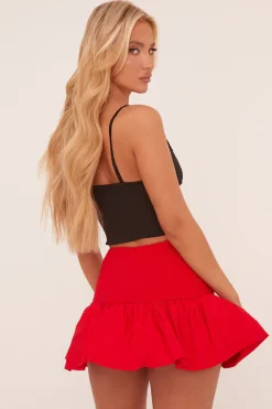 Rebellious Fashion Red Shirring Detail Puffball Mini Skirt - Gracen