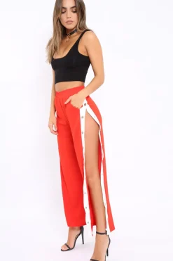 Rebellious Fashion Red Side Popper White Stripe Trousers - Nazneen