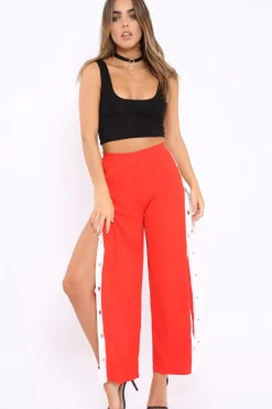 Rebellious Fashion Red Side Popper White Stripe Trousers - Nazneen