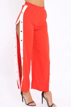 Rebellious Fashion Red Side Popper White Stripe Trousers - Nazneen