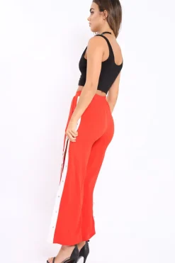 Rebellious Fashion Red Side Popper White Stripe Trousers - Nazneen