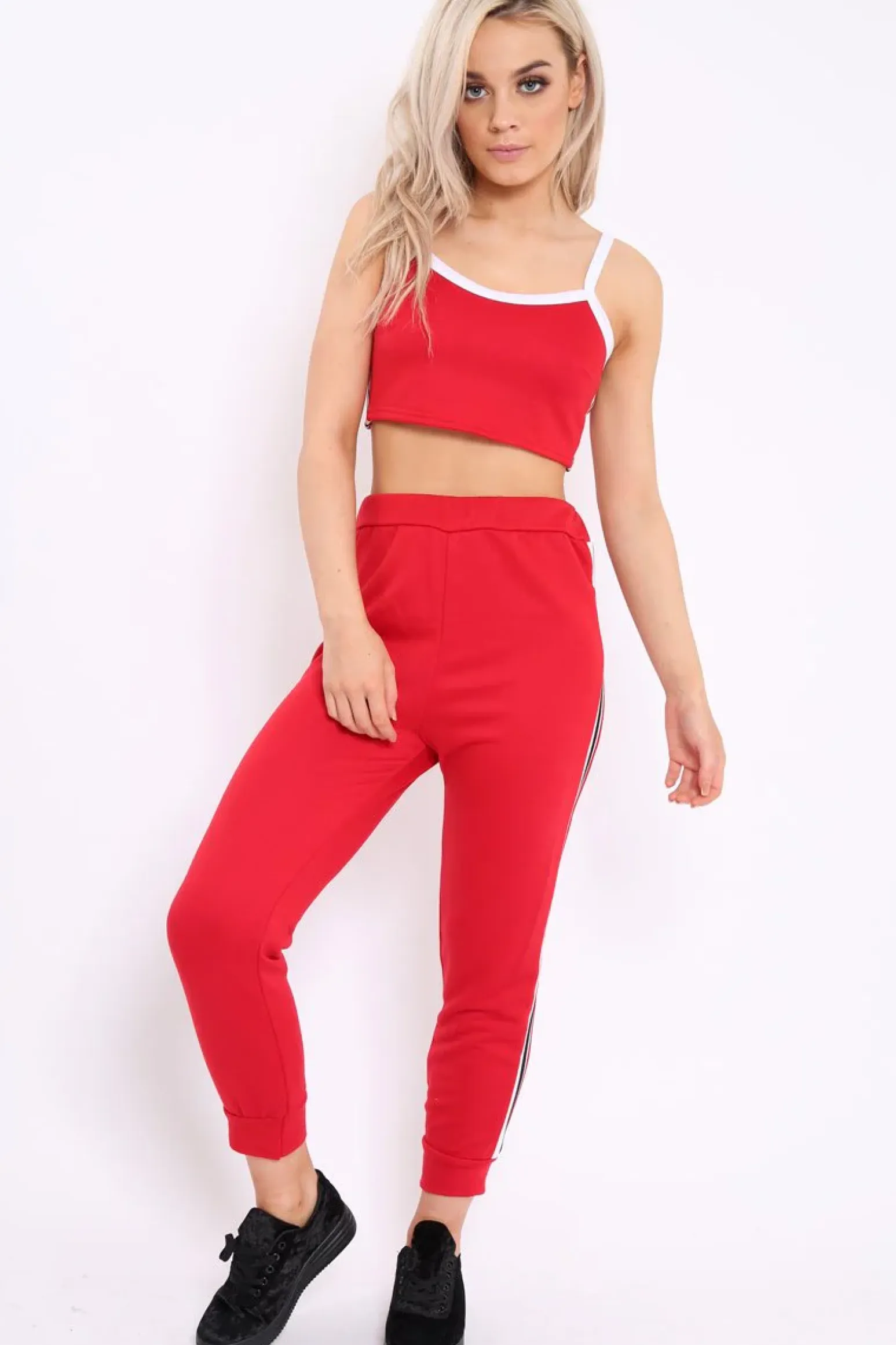 Rebellious Fashion Red Side Sportswear Stripe Loungewear Set - Tiffie