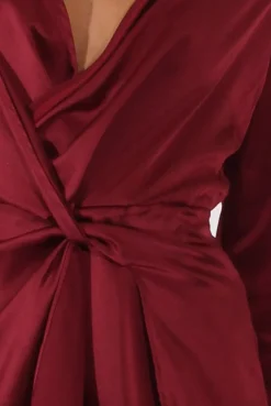 Rebellious Fashion Red Silky Front Twist Playsuit - Venus