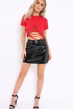 Rebellious Fashion Red Slashed Crop Top - Kaiya