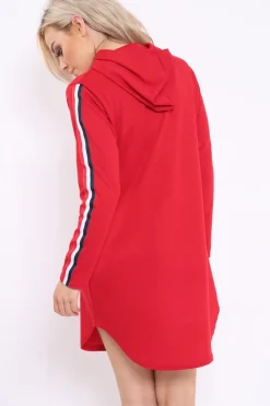 Rebellious Fashion Red Sleeve Sports Trim Curve Hem Jumper Dress - Dixie