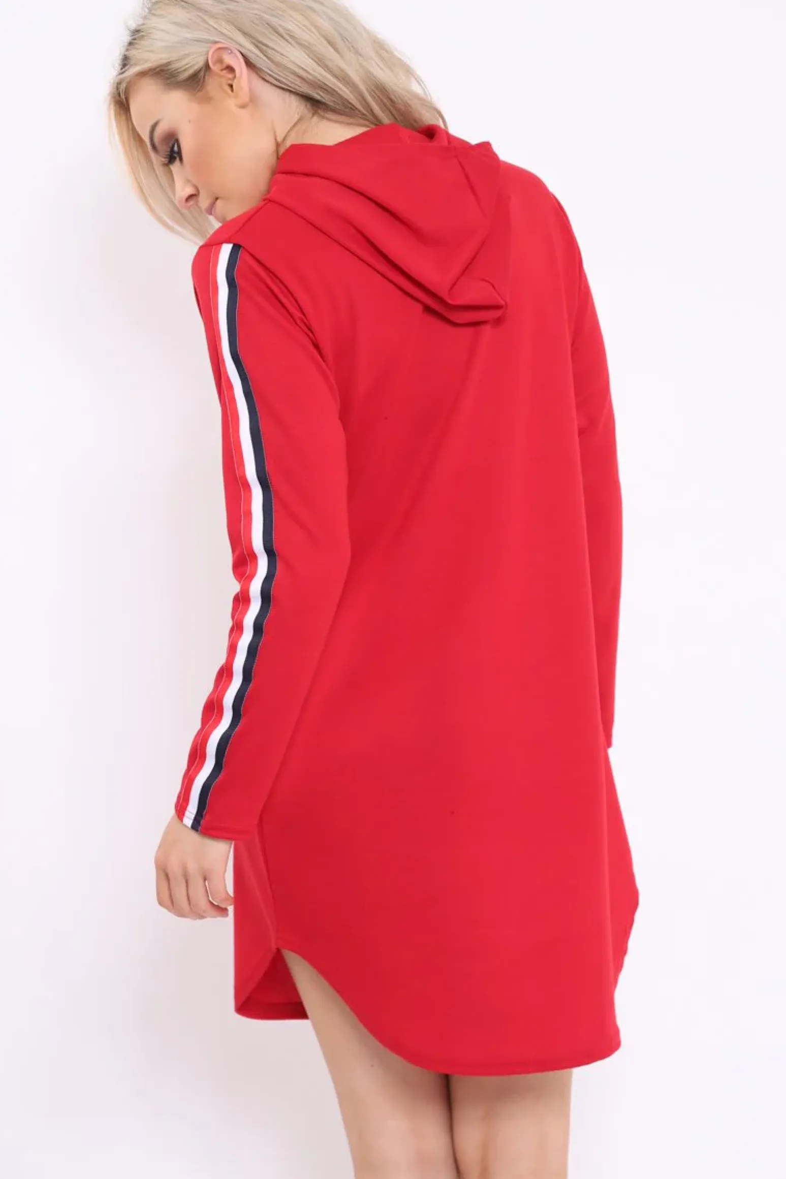 Rebellious Fashion Red Sleeve Sports Trim Curve Hem Jumper Dress - Dixie