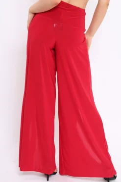 Rebellious Fashion Red Slinky Split Front Trousers - Karly