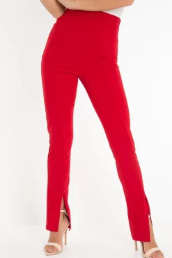 Rebellious Fashion Red Split Front Flared Trousers - Florie