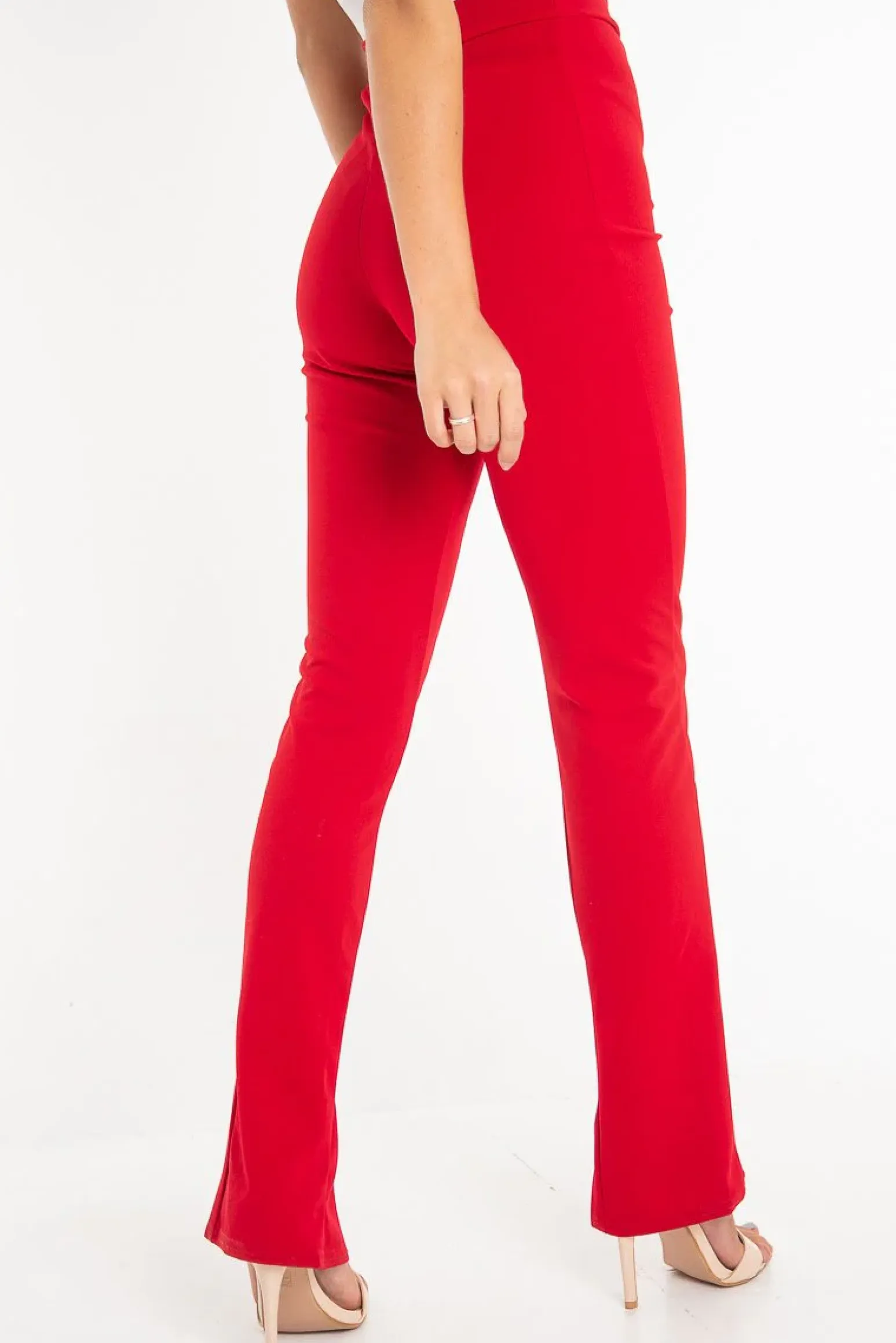 Rebellious Fashion Red Split Front Flared Trousers - Florie