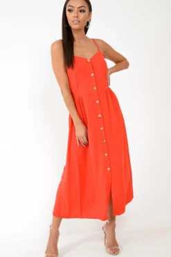 Rebellious Fashion Red Strappy Button Down Midi Dress - Shaelee