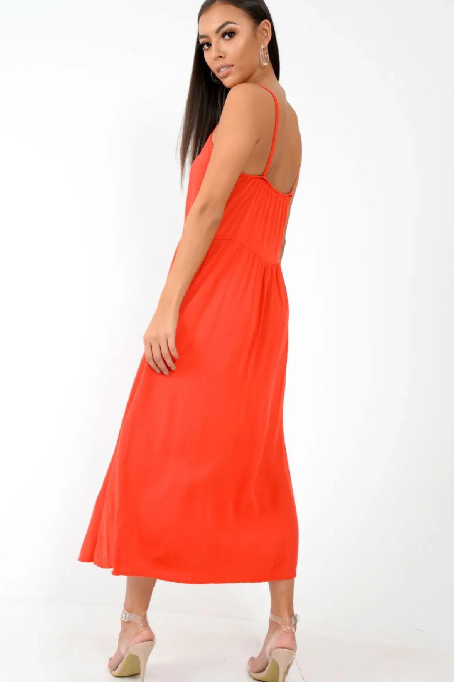 Rebellious Fashion Red Strappy Button Down Midi Dress - Shaelee