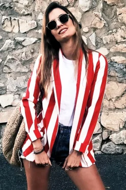 Rebellious Fashion Red Stripe Blazer - Rockie