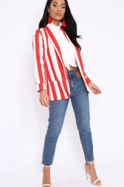 Rebellious Fashion Red Stripe Blazer - Rockie