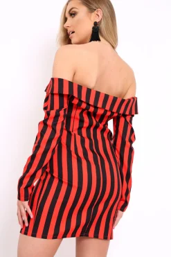 Rebellious Fashion Red Stripe Button Detail Dress - Aaliyana