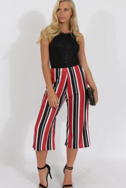 Rebellious Fashion Red Stripe Culotte - Margo