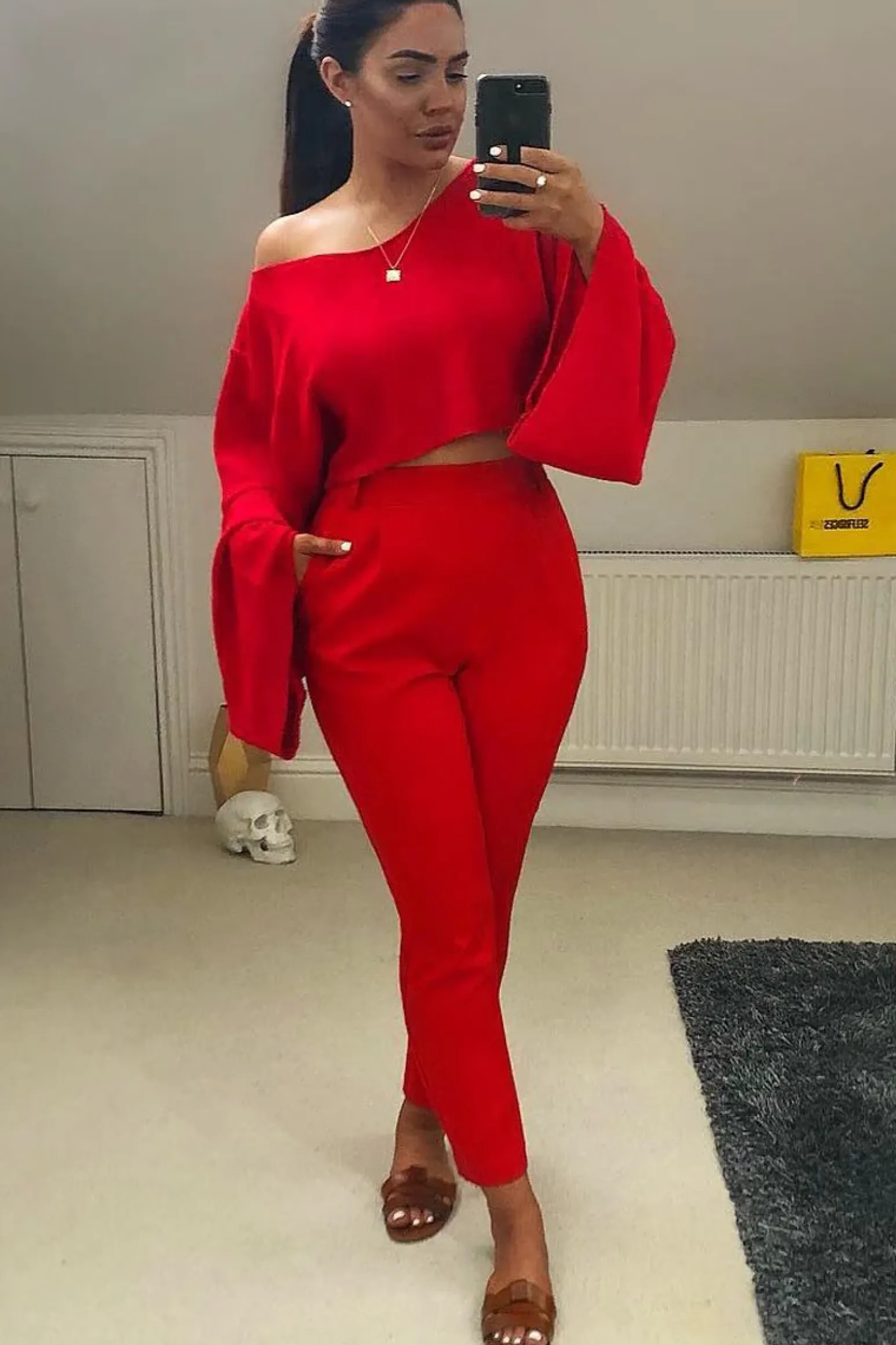 Rebellious Fashion Red Striped Cropped Batwing Jumper with V neck - Karri