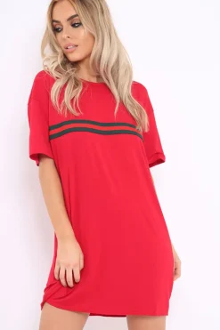 Rebellious Fashion Red Stripe Front T Shirt Dress - Kamden