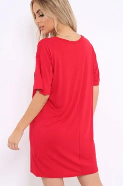 Rebellious Fashion Red Stripe Front T Shirt Dress - Kamden