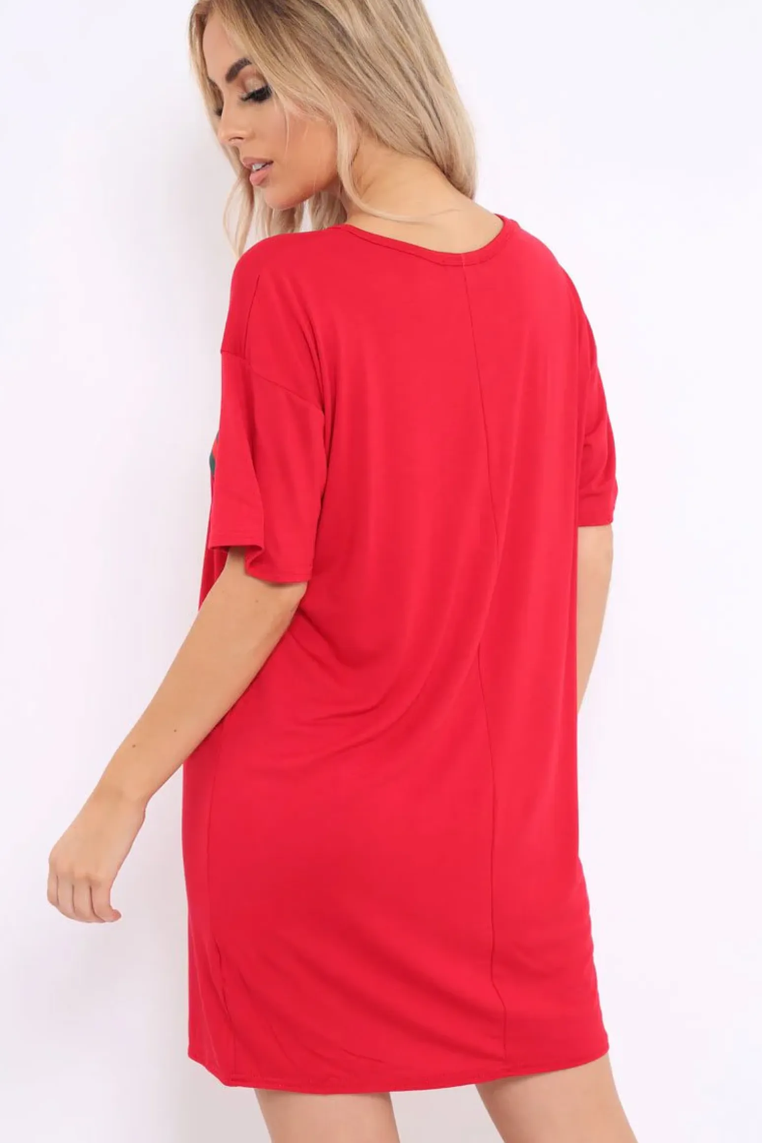 Rebellious Fashion Red Stripe Front T Shirt Dress - Kamden