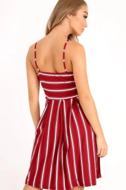 Rebellious Fashion Red Stripe Multi Strap Skater Dress - Kadince
