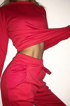 Rebellious Fashion Red Sweatshirt and Joggers Loungewear Set - Evalin