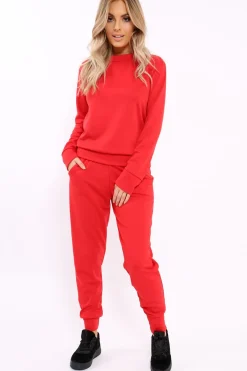 Rebellious Fashion Red Sweatshirt and Joggers Loungewear Set - Evalin